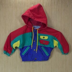 Vintage Weather Tamer Kids 24M Colorblock Hooded Windbreaker Jacket Colorful